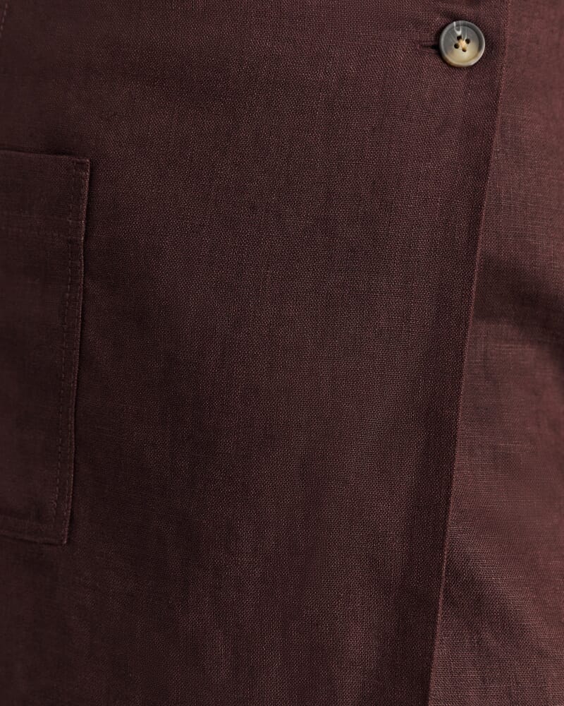 Kayla Linen Wrap Mini Skirt in DARK CHOCOLATE