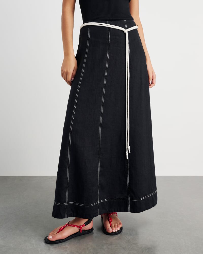 Sabine Linen Maxi Skirt in BLACK