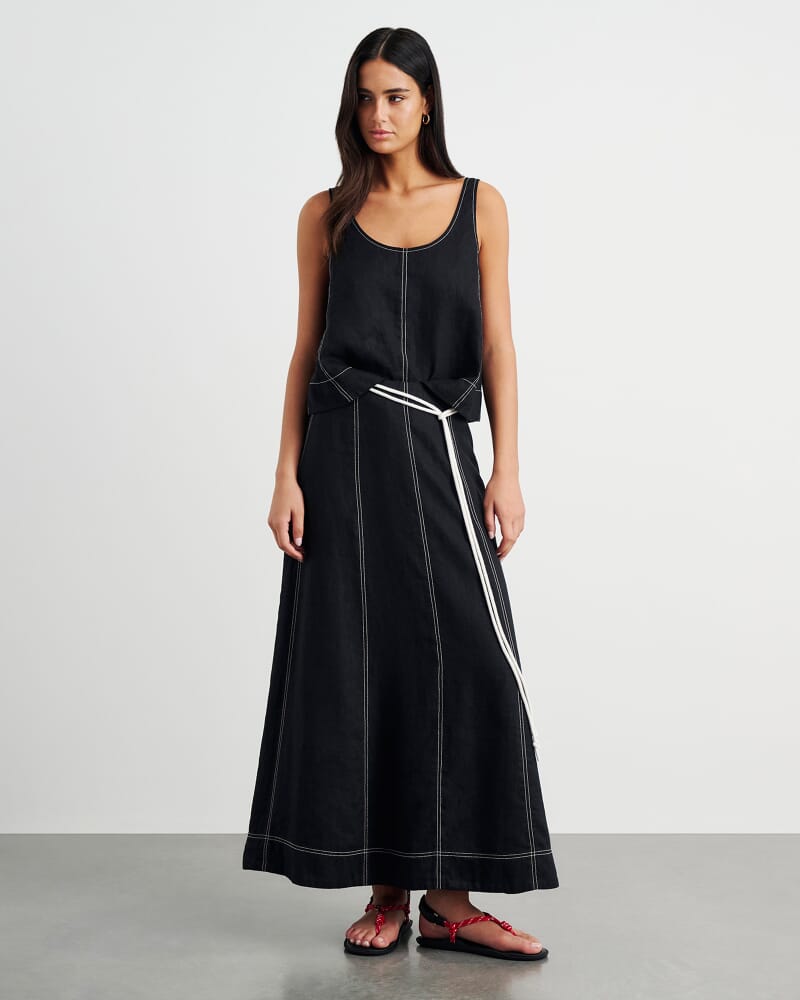 Sabine Linen Maxi Skirt in BLACK