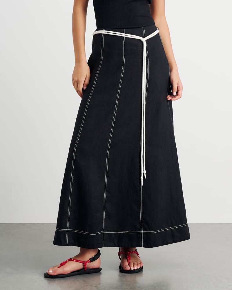 Sabine Linen Maxi Skirt in BLACK