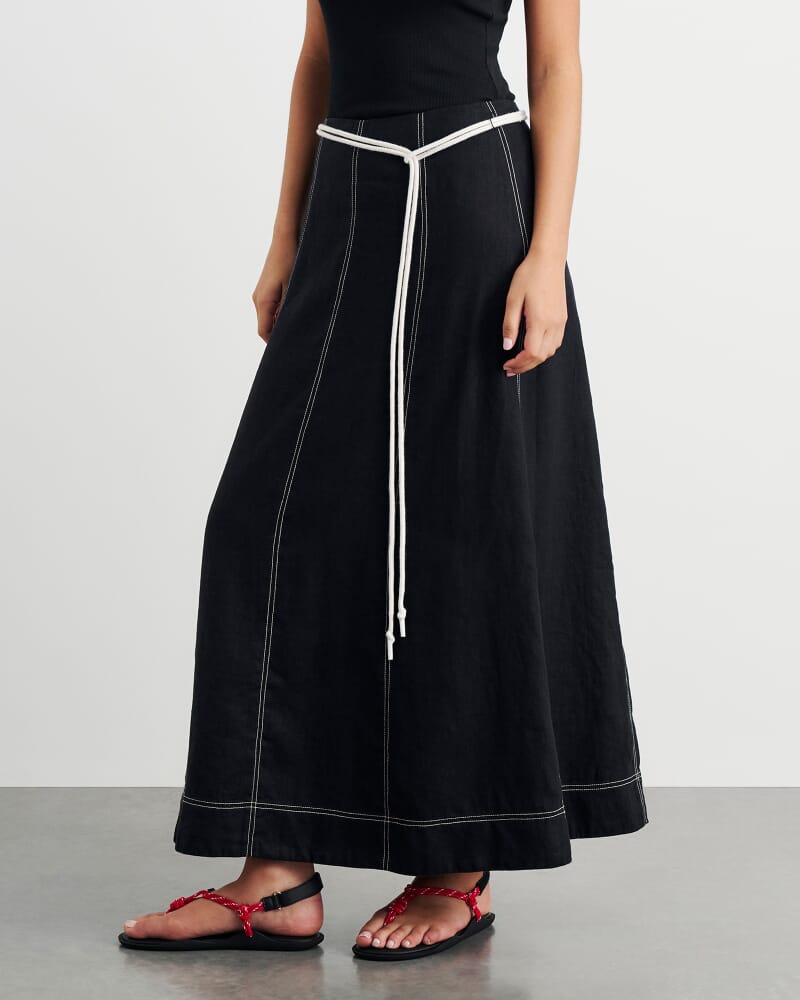 Sabine Linen Maxi Skirt in BLACK