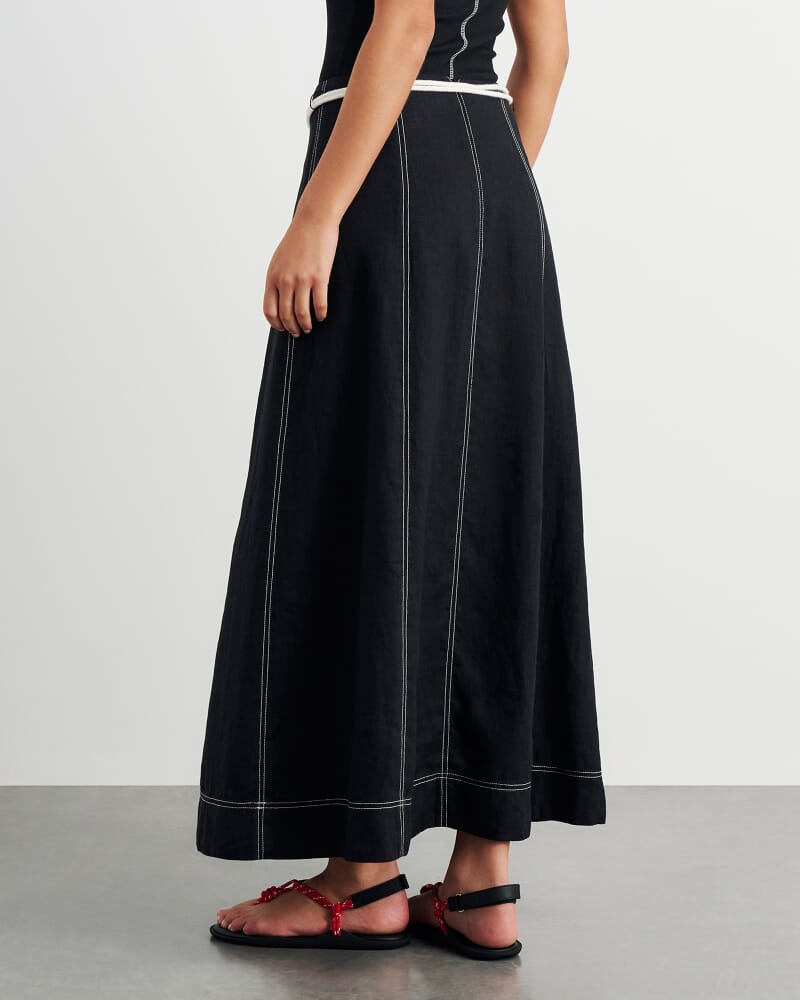 Sabine Linen Maxi Skirt in BLACK