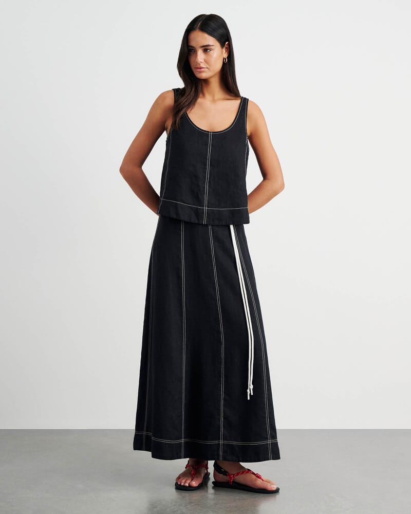 Sabine Linen Maxi Skirt in BLACK