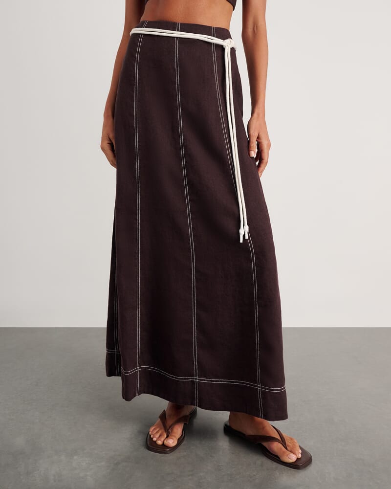 Sabine Linen Maxi Skirt in DARK CHOCOLATE