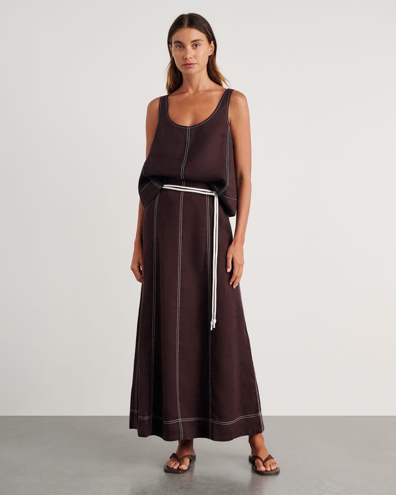 Sabine Linen Maxi Skirt in DARK CHOCOLATE