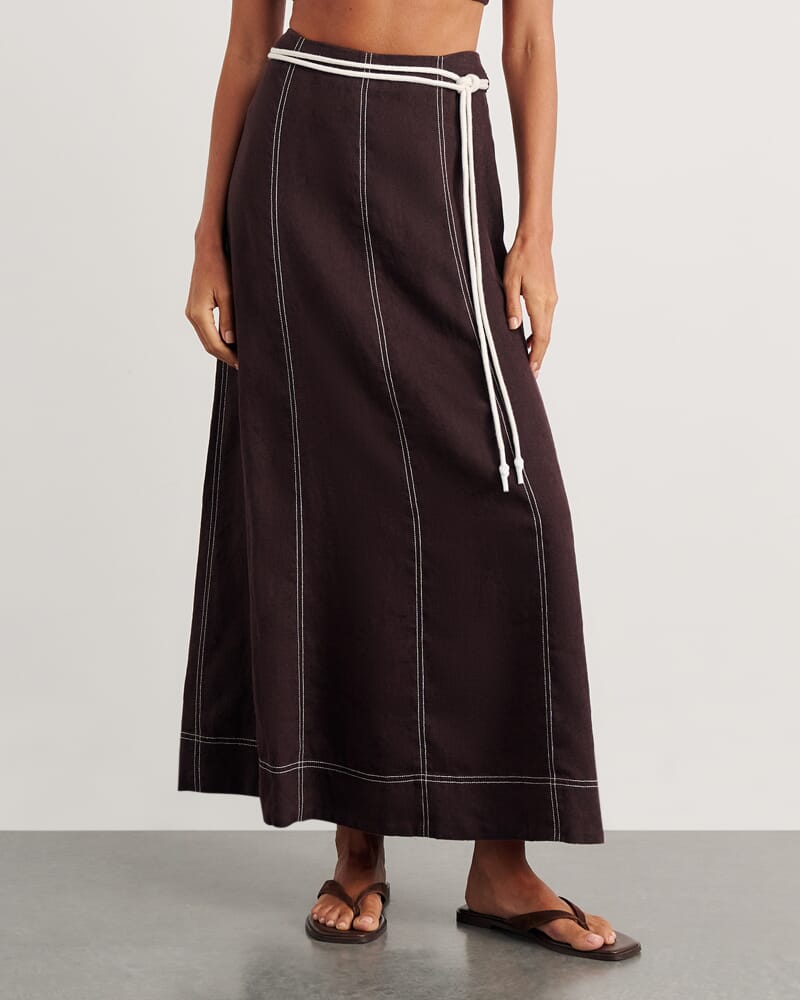 Sabine Linen Maxi Skirt in DARK CHOCOLATE