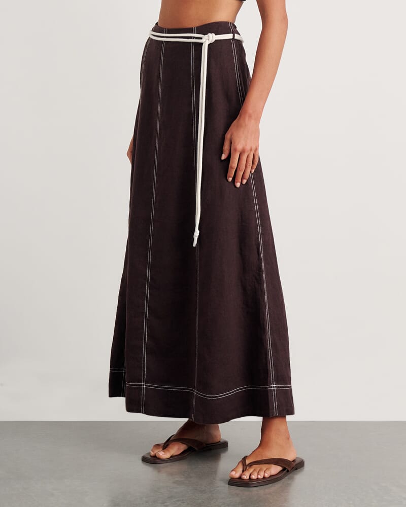 Sabine Linen Maxi Skirt in DARK CHOCOLATE