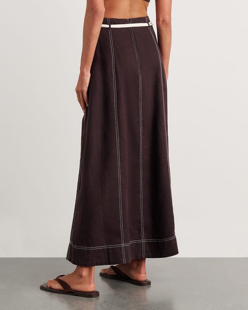 Sabine Linen Maxi Skirt in DARK CHOCOLATE