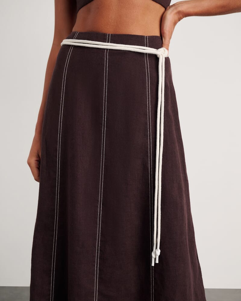 Sabine Linen Maxi Skirt in DARK CHOCOLATE