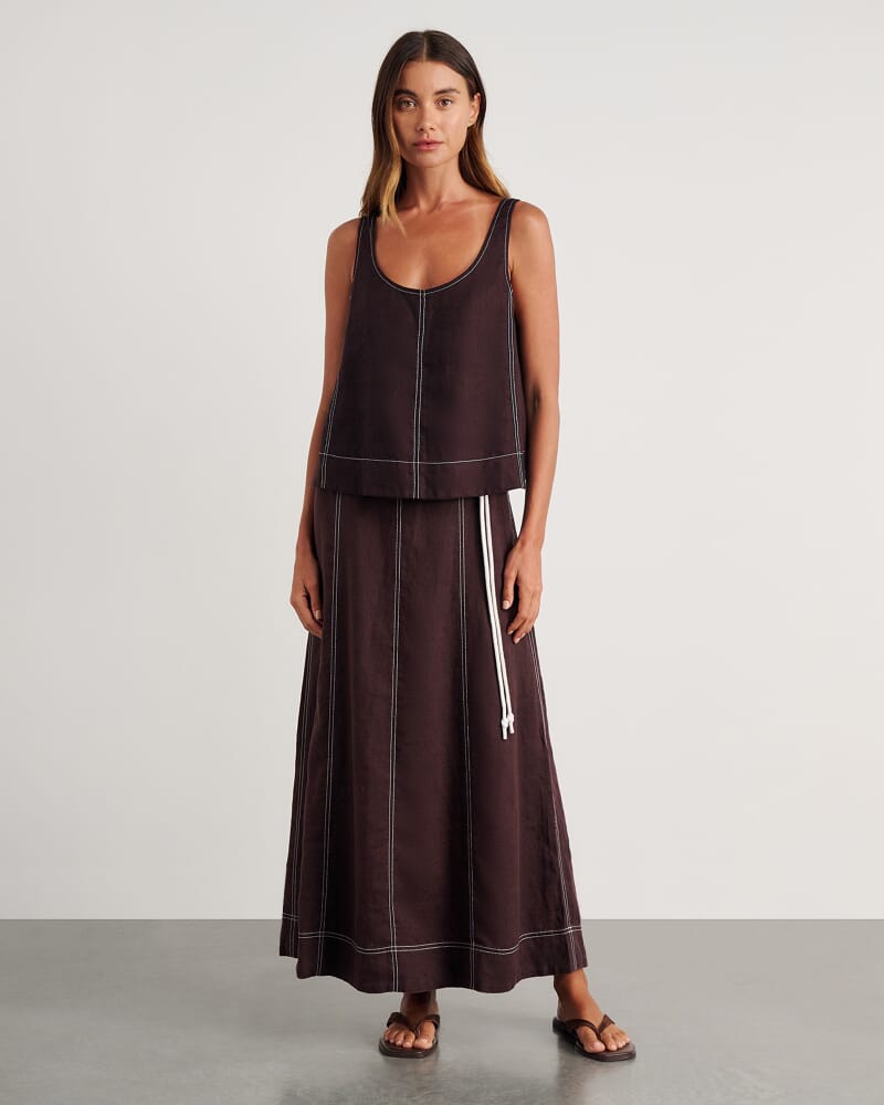 Sabine Linen Maxi Skirt in DARK CHOCOLATE