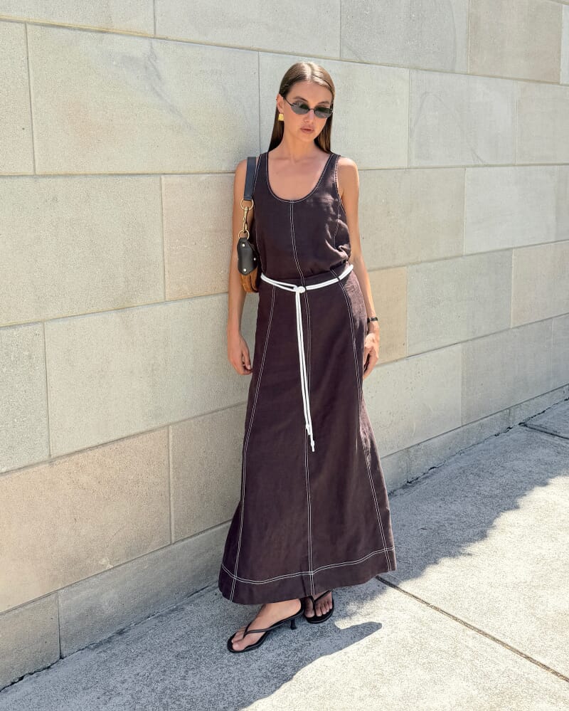 Sabine Linen Maxi Skirt in DARK CHOCOLATE