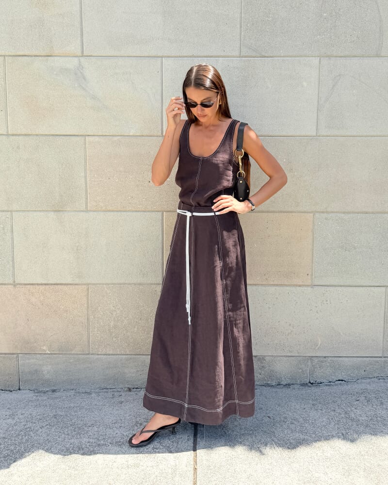 Sabine Linen Maxi Skirt in DARK CHOCOLATE