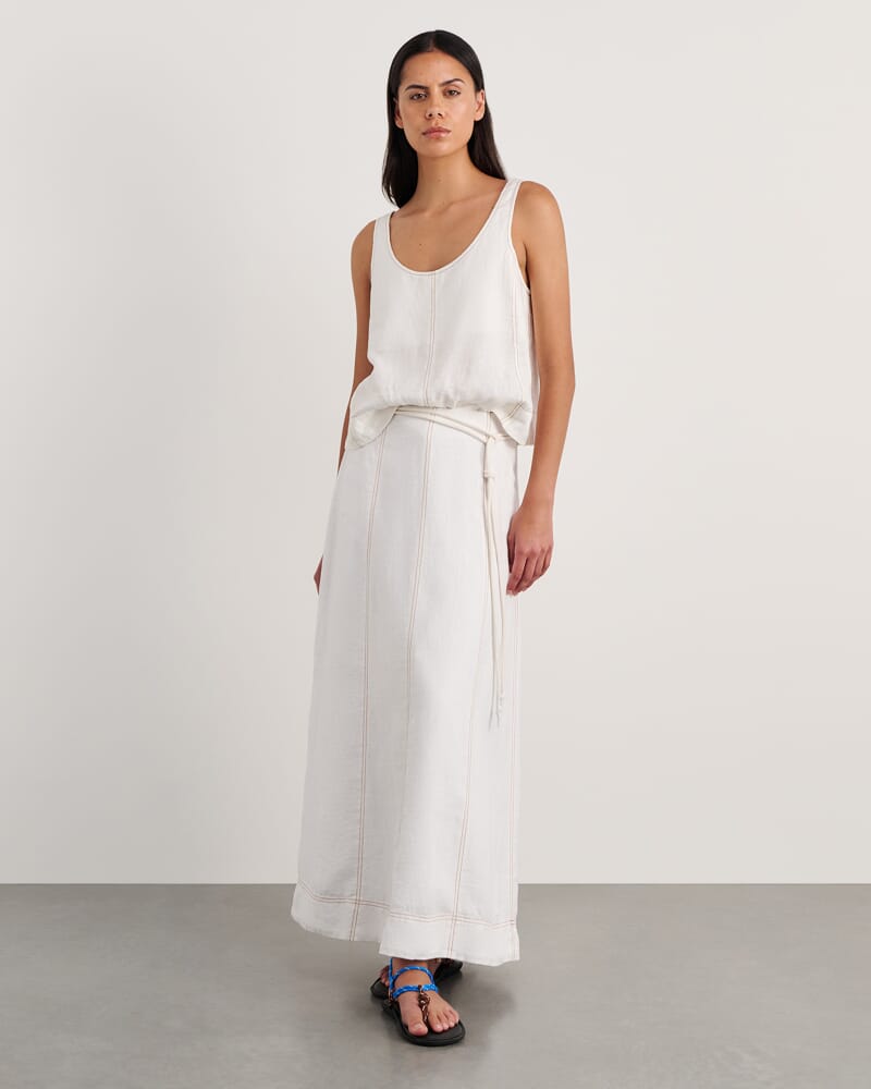 Sabine Linen Maxi Skirt in WHITE