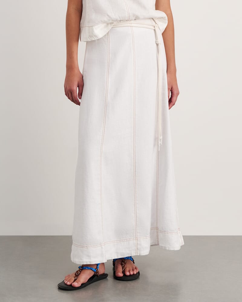 Sabine Linen Maxi Skirt in WHITE
