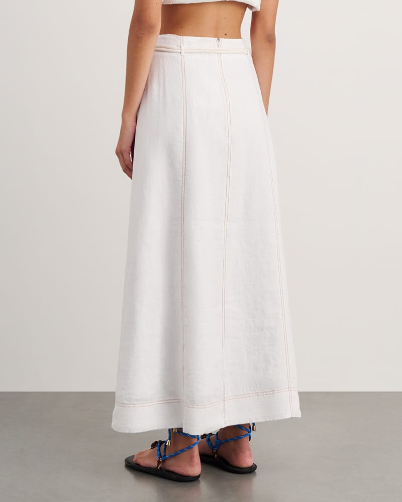 Sabine Linen Maxi Skirt in WHITE