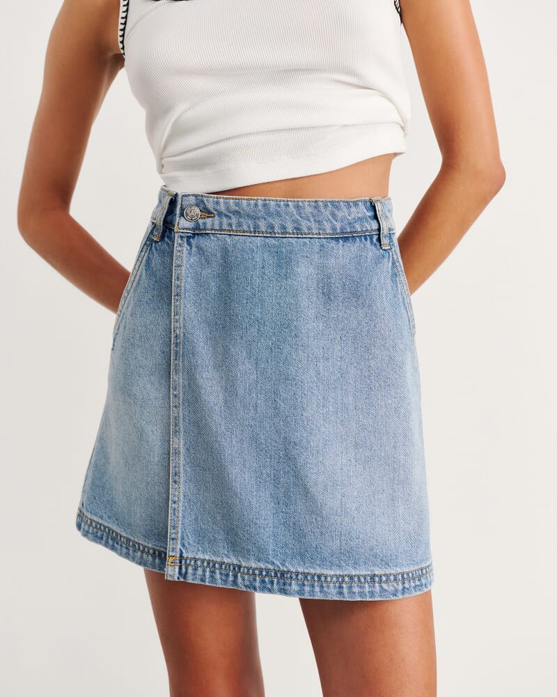 Anais Mini Denim Wrap Skirt in LIGHT WASH