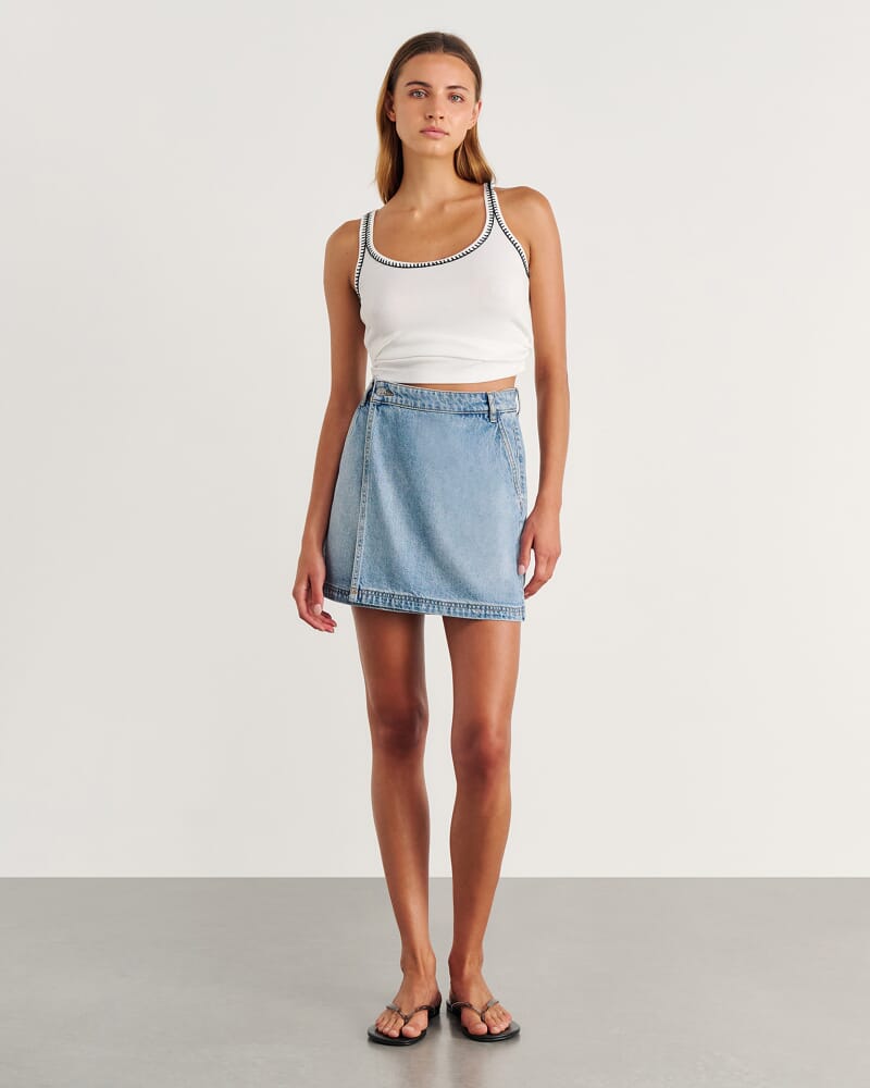 Anais Mini Denim Wrap Skirt in LIGHT WASH
