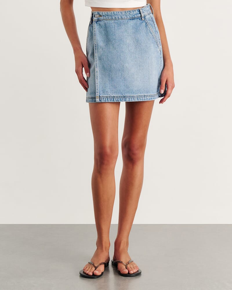 Anais Mini Denim Wrap Skirt in LIGHT WASH