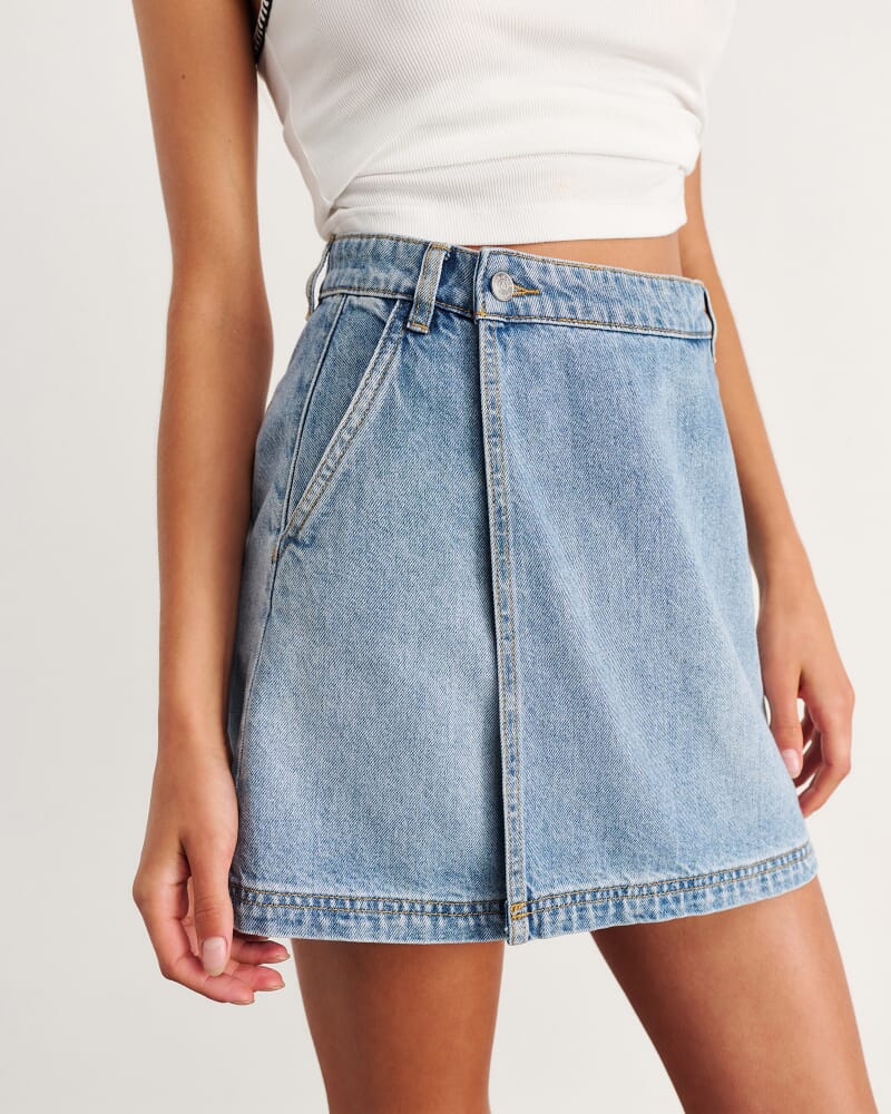 Anais Mini Denim Wrap Skirt in LIGHT WASH
