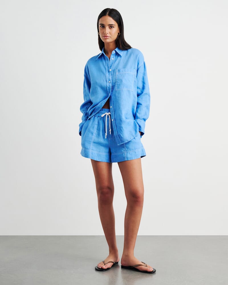 Gigi Linen Relaxed Shirt in AZURE