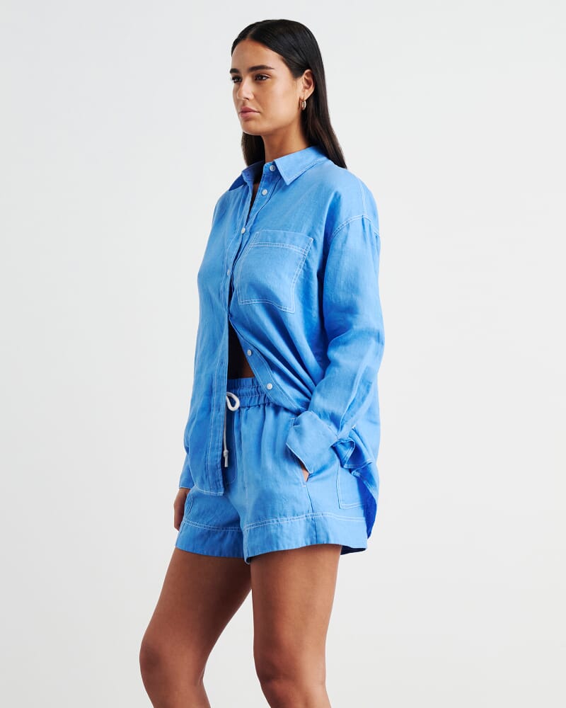 Gigi Linen Relaxed Shirt in AZURE