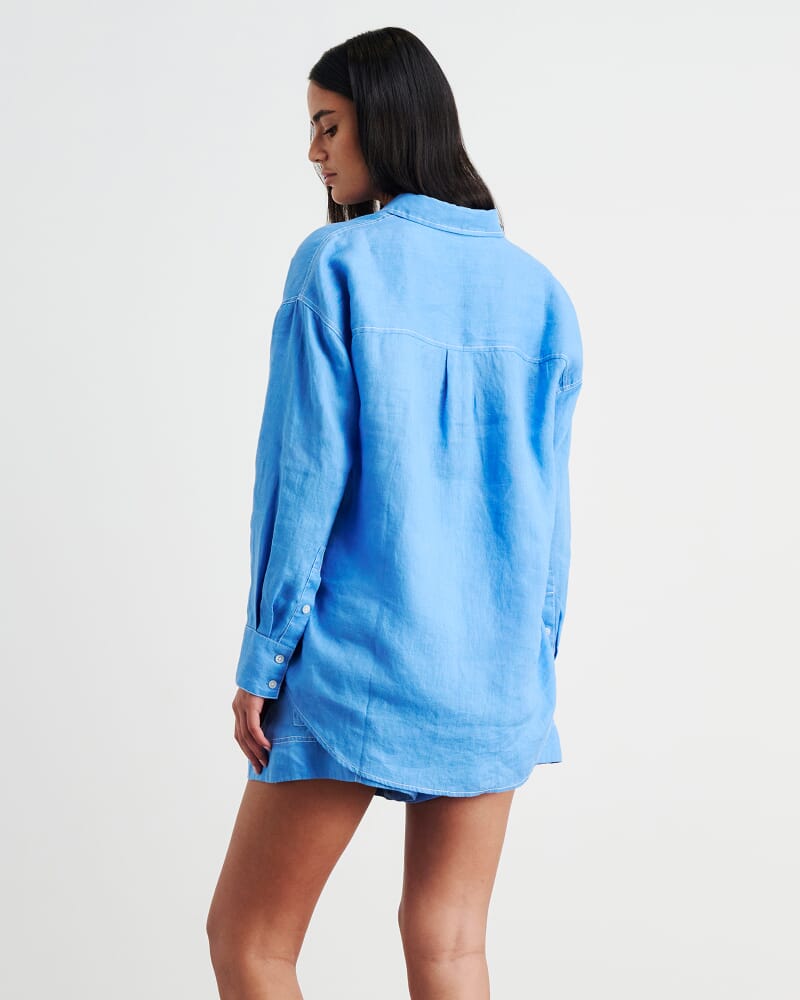 Gigi Linen Relaxed Shirt in AZURE