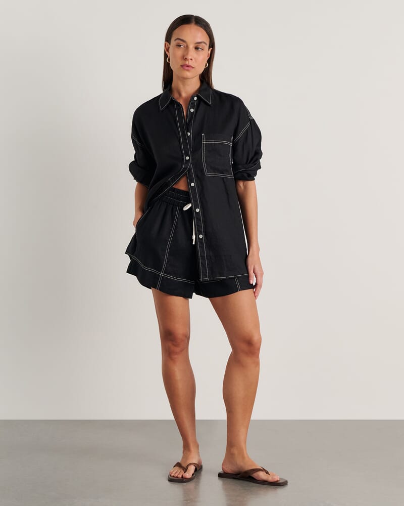 Gigi Linen Relaxed Shirt in BLACK
