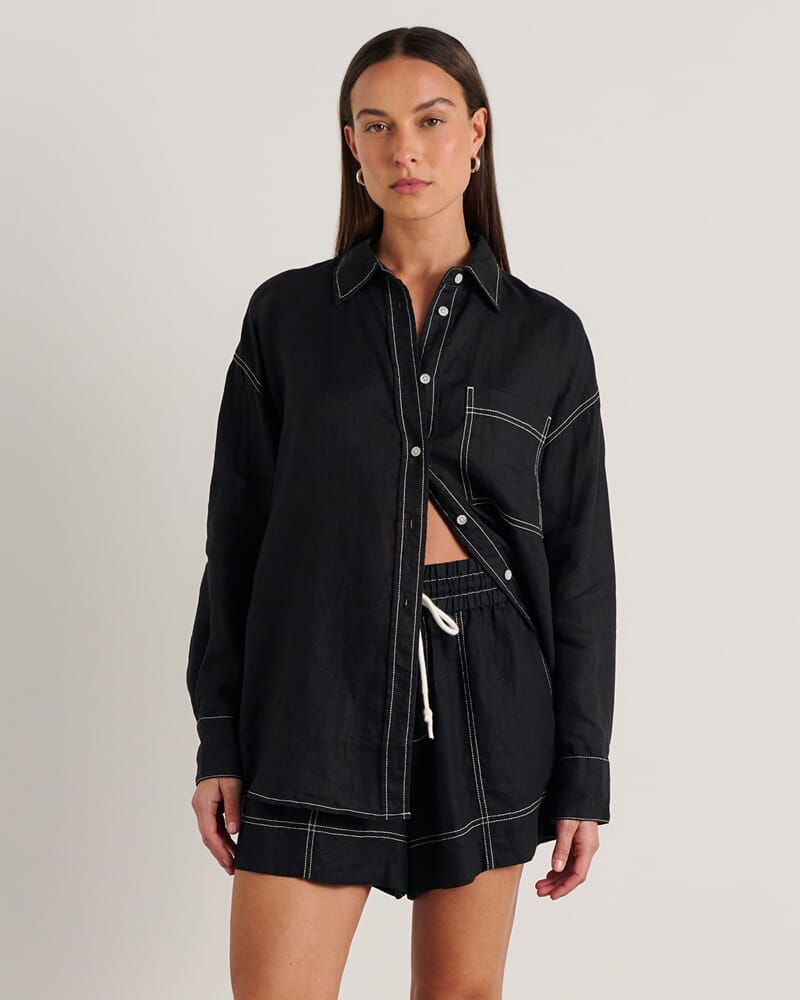 Gigi Linen Relaxed Shirt in BLACK