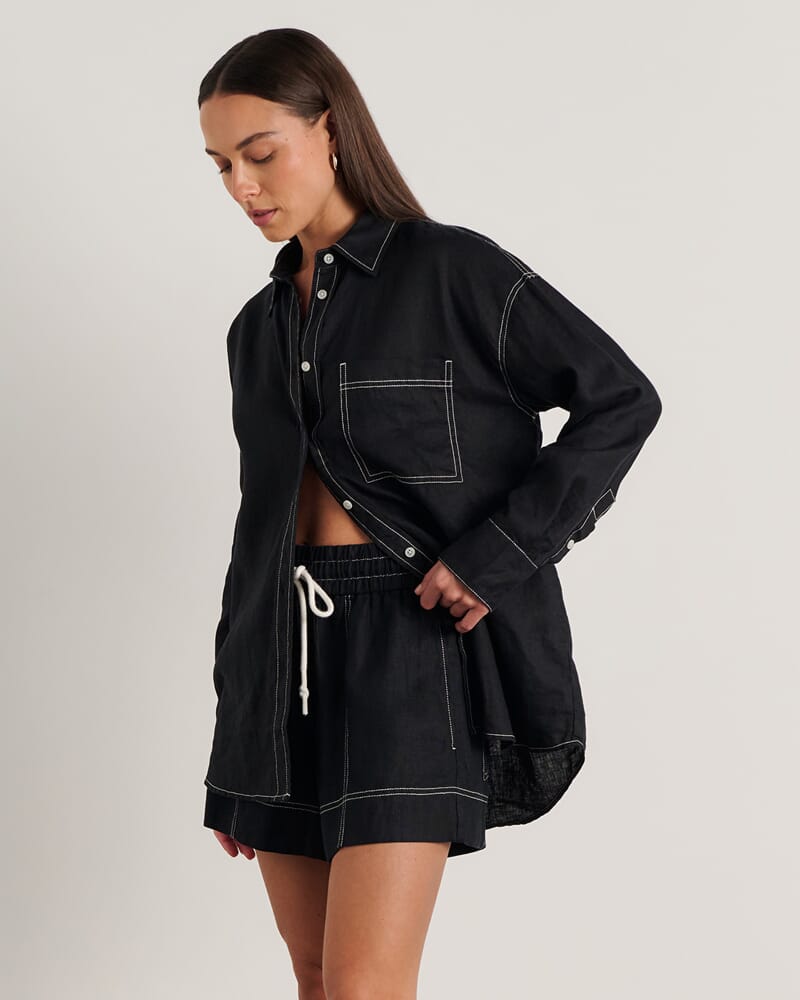 Gigi Linen Relaxed Shirt in BLACK