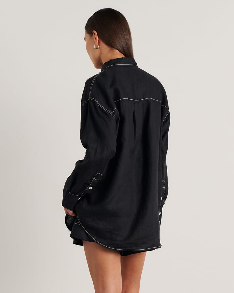 Gigi Linen Relaxed Shirt in BLACK