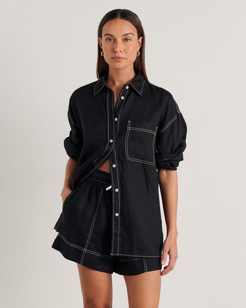 Gigi Linen Relaxed Shirt in BLACK