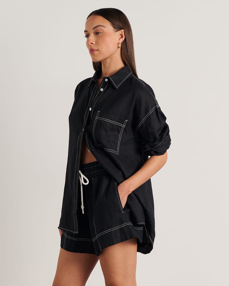 Gigi Linen Relaxed Shirt in BLACK
