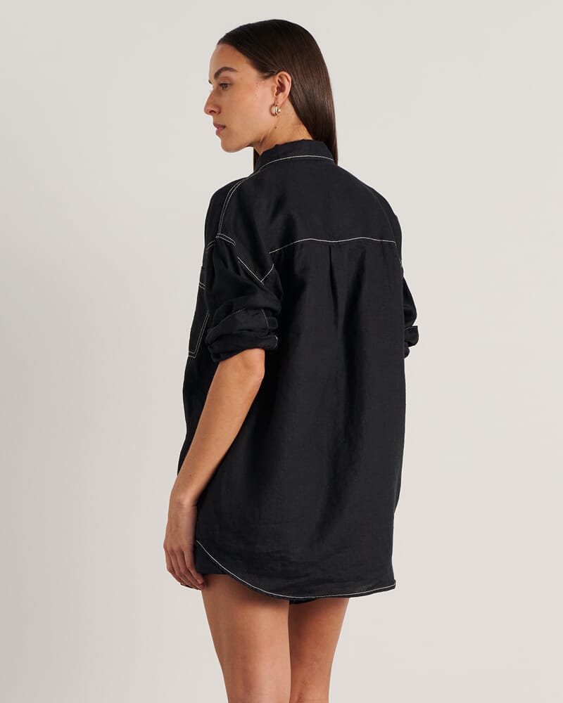 Gigi Linen Relaxed Shirt in BLACK