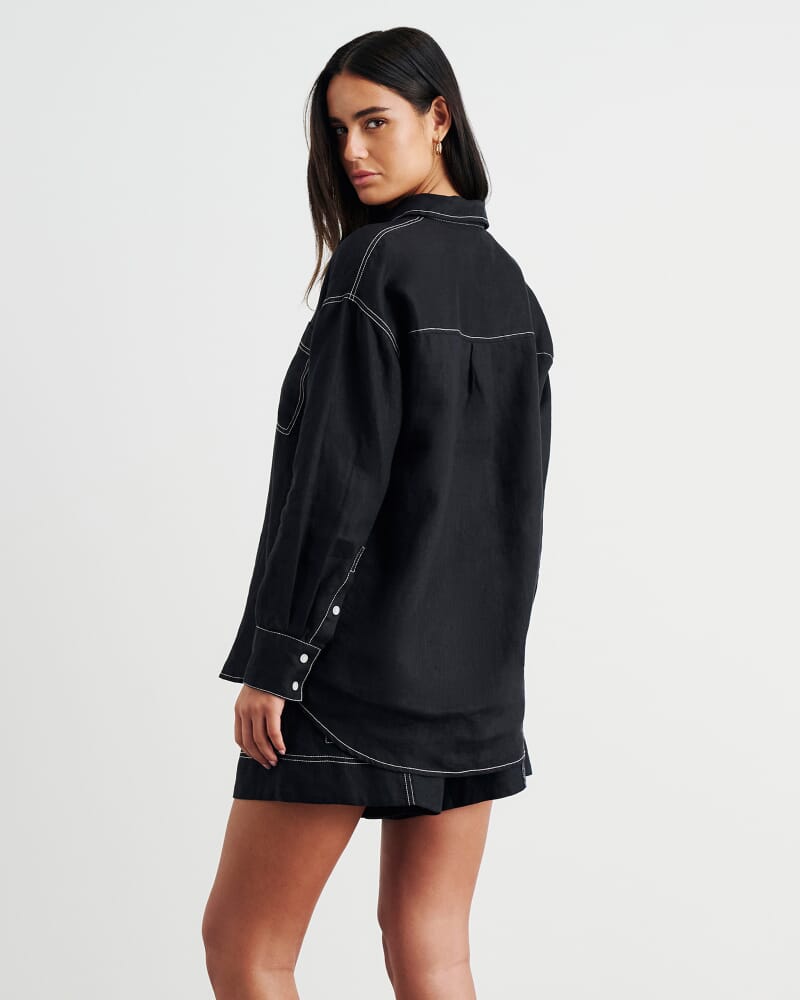 Gigi Linen Relaxed Shirt in BLACK