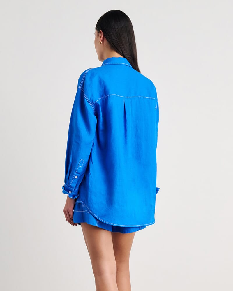 Gigi Linen Relaxed Shirt in BRIGHT BLUE
