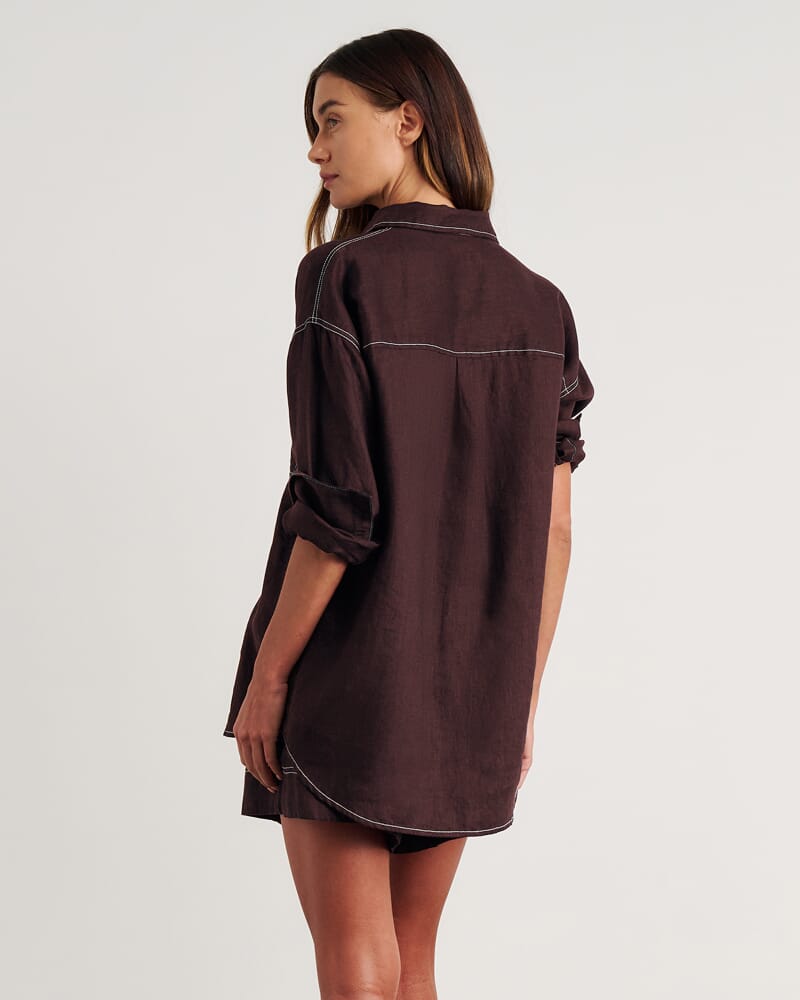 Gigi Linen Relaxed Shirt in DARK CHOCOLATE