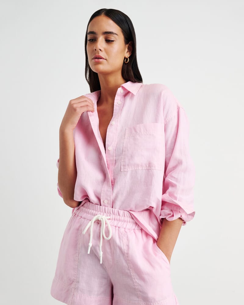 Gigi Linen Relaxed Shirt in DUSTY PINK