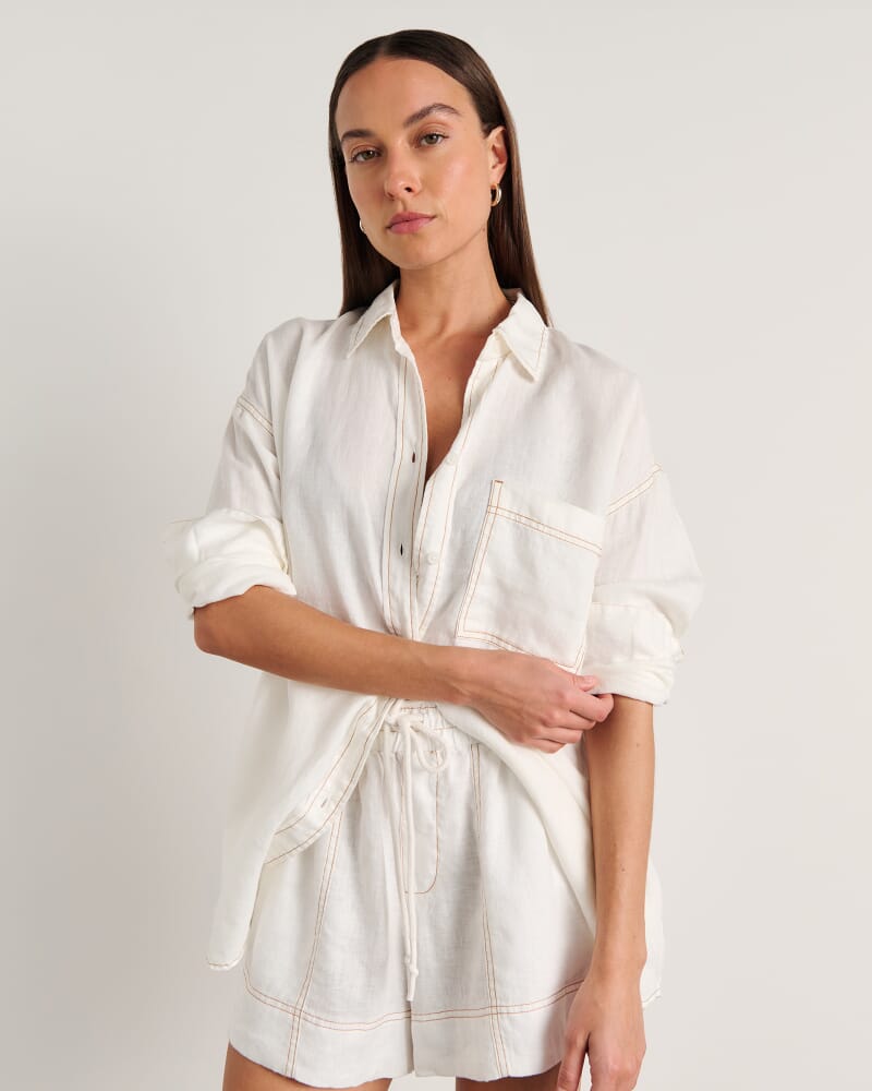 Gigi Linen Relaxed Shirt in WHITE