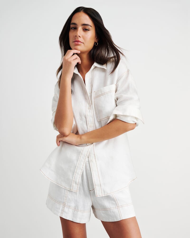 Gigi Linen Relaxed Shirt in WHITE