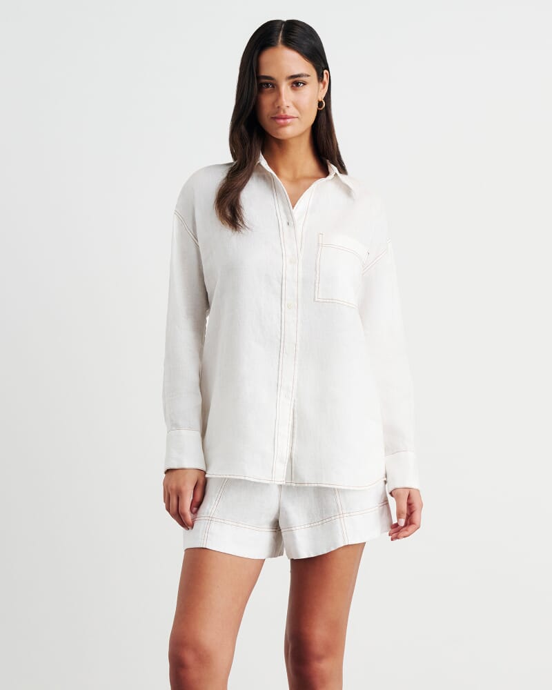 Gigi Linen Relaxed Shirt in WHITE