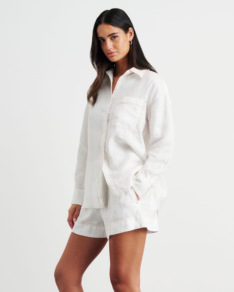 Gigi Linen Relaxed Shirt in WHITE