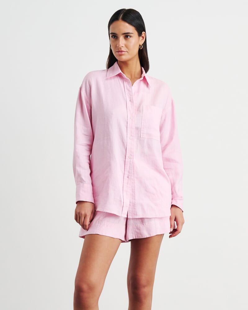 Gigi Linen Relaxed Shirt in DUSTY PINK
