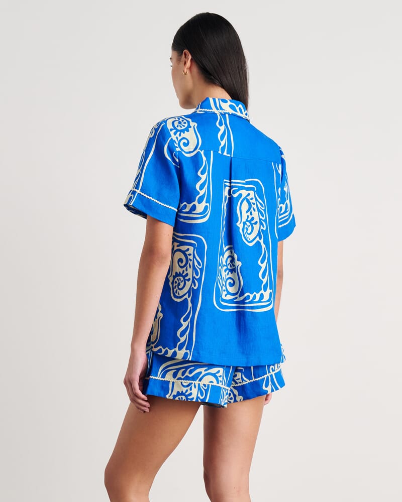 Ceeze Linen Short Sleeve Shirt in BLUE MULTI