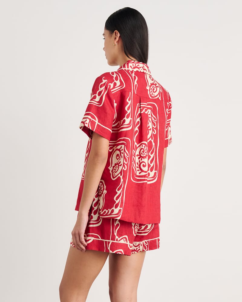 Ceeze Linen Short Sleeve Shirt in RED MULTI