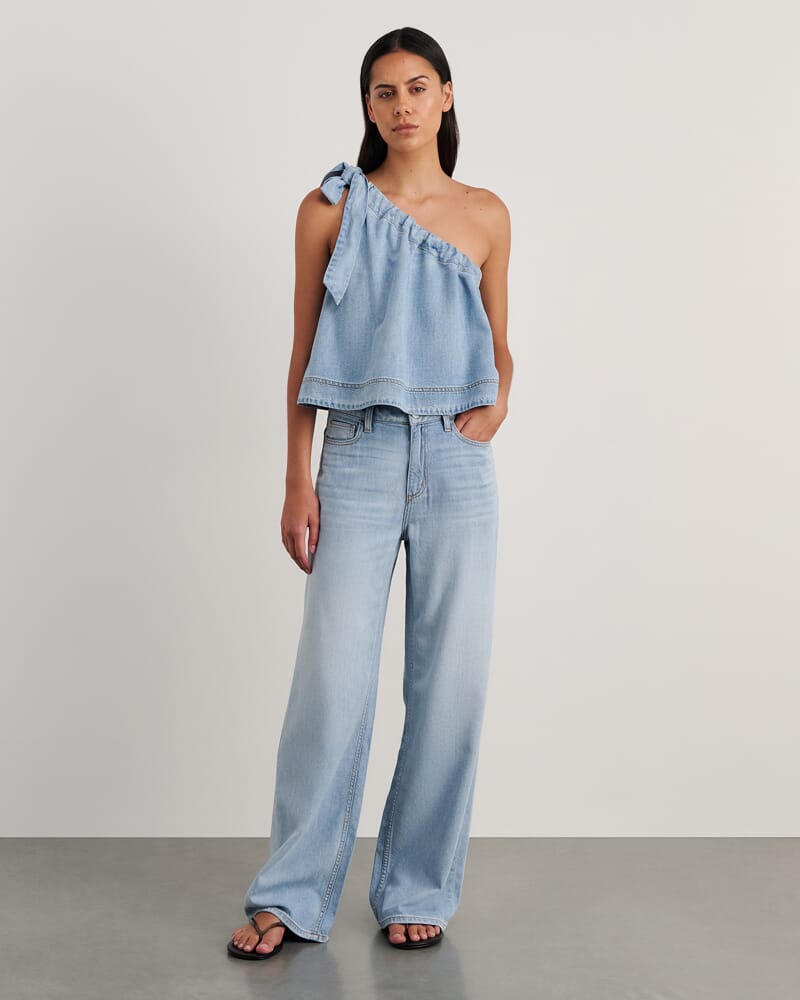Loe Denim One Shoulder Top in LIGHT WASH