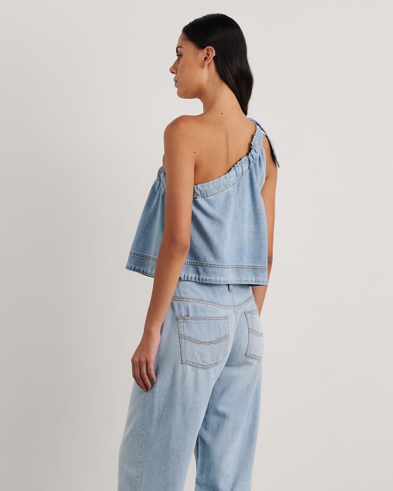 Loe Denim One Shoulder Top in LIGHT WASH