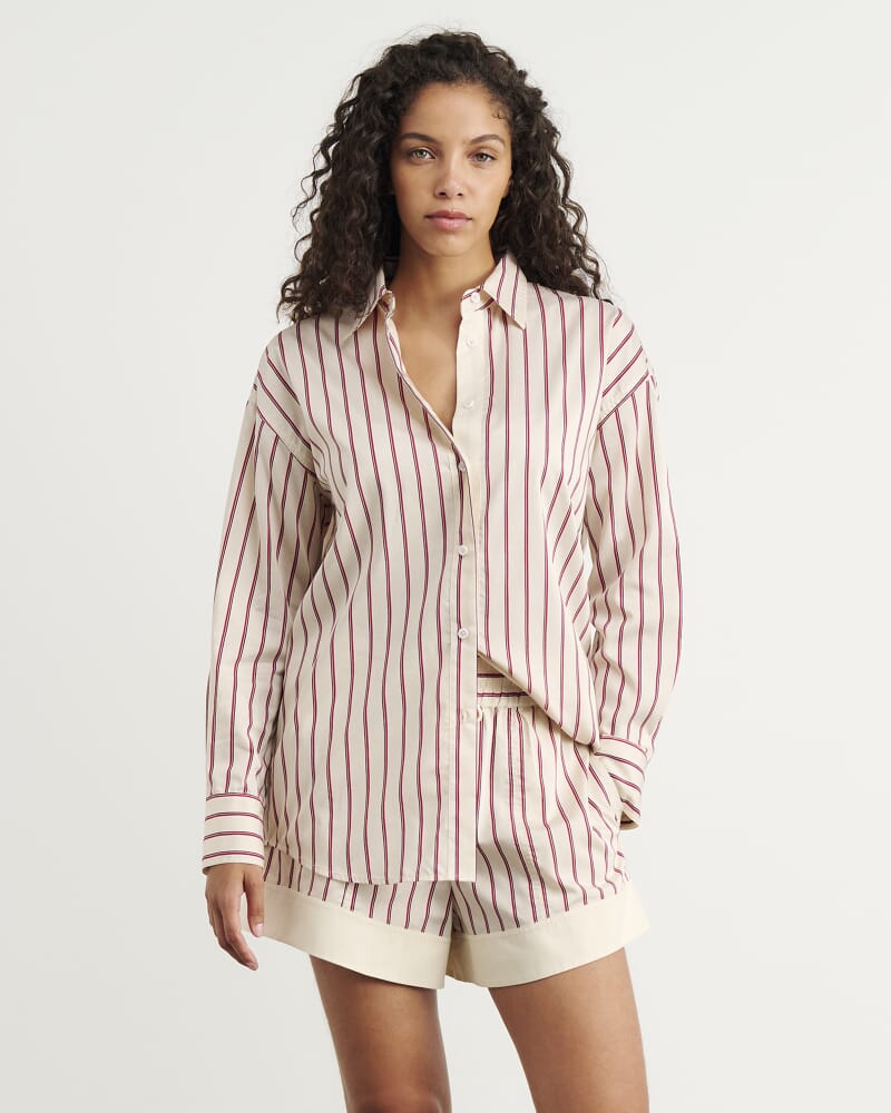 Gigi Poplin Relaxed Shirt in RED/WHITE
