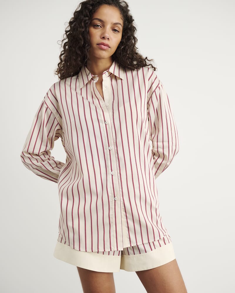 Gigi Poplin Relaxed Shirt in RED/WHITE