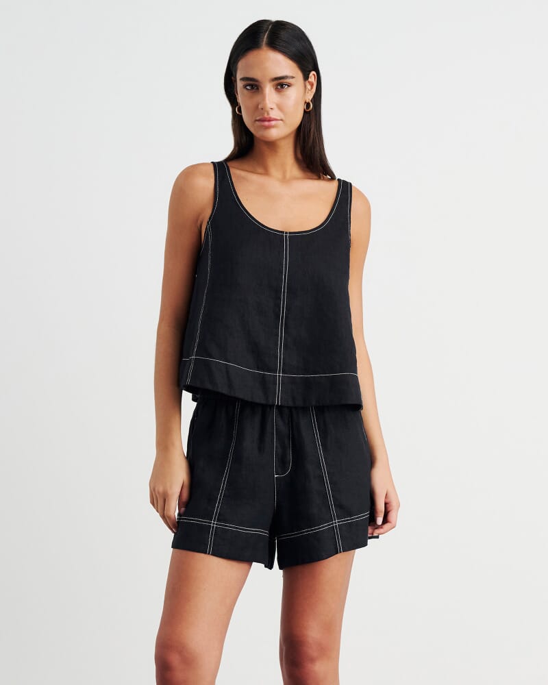 Sabine Linen Scoop Cami in BLACK