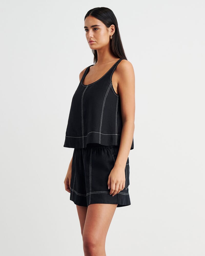 Sabine Linen Scoop Cami in BLACK